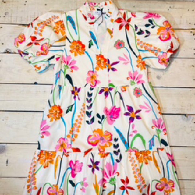 Riu ♡ Frill bolero pleats dress Milos Blue Floral Eyelet Embroidered Layered Ruffle Mini